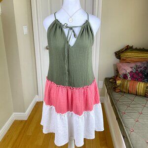 Drew Dress Cotton Gauze Sleeveless Strappy Tiered Sundress Multi Color (XS)